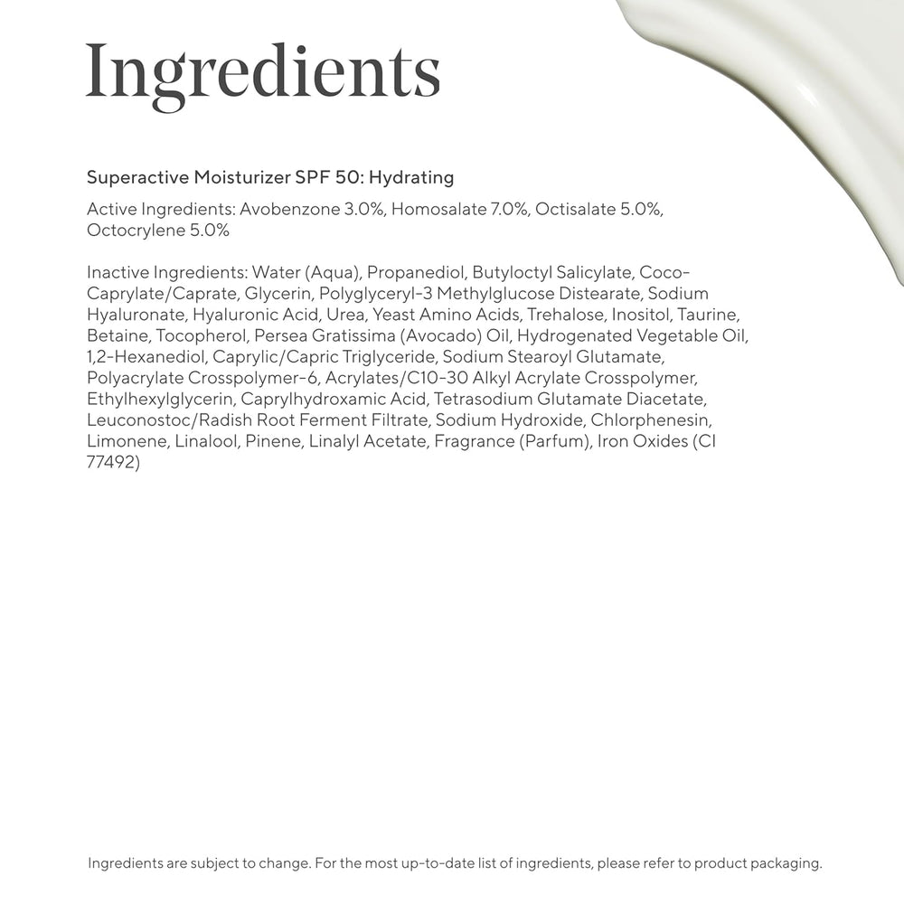 Murad sunscreen spread on skin showing sheer SPF 50 coverage