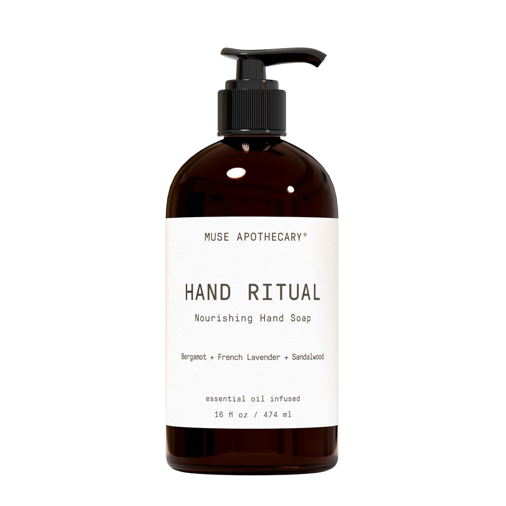 Muse Apothecary front bottle showing bergamot lavender sandalwood scent and elegant design benefit