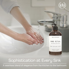 Muse Apothecary in-hand use showing handwashing ritual and calming aromatherapy benefit