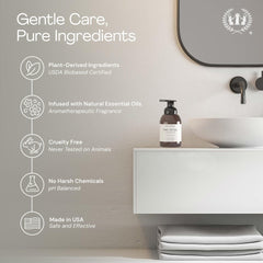 Muse Apothecary bottle beside hand to show the 11.5 oz scale