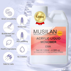 MUSILAN acrylic brushes arranged demonstrating precise bead control for smoother application