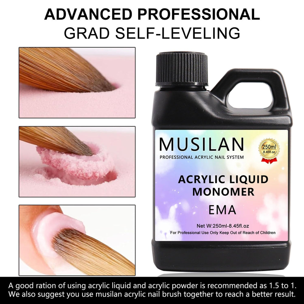 MUSILAN bottle beside a ruler showing 8.45oz size for salon supply benefit