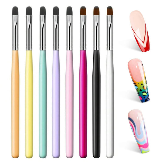 MUSILAN front view of 8-piece brush set showing colorful handles and ferrules for easy selection