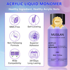 MUSILAN monomer pouring to show fluid consistency for smooth acrylic mixing