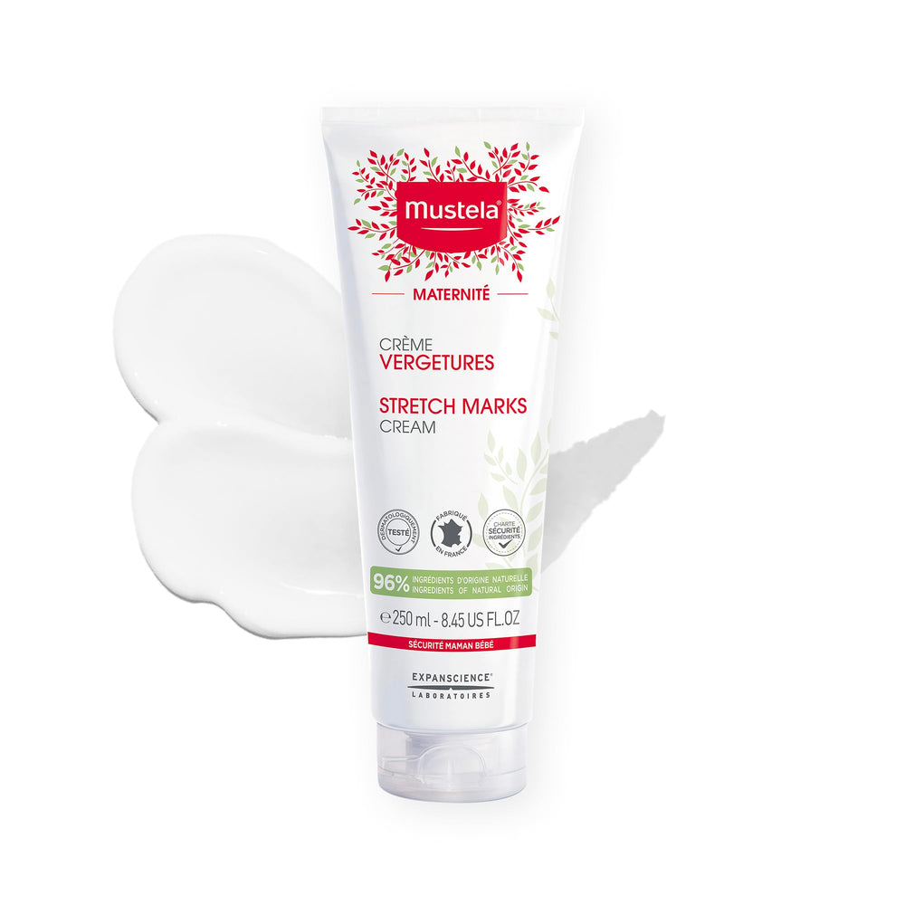 Mustela front packaging showing product benefits and size for reassurance