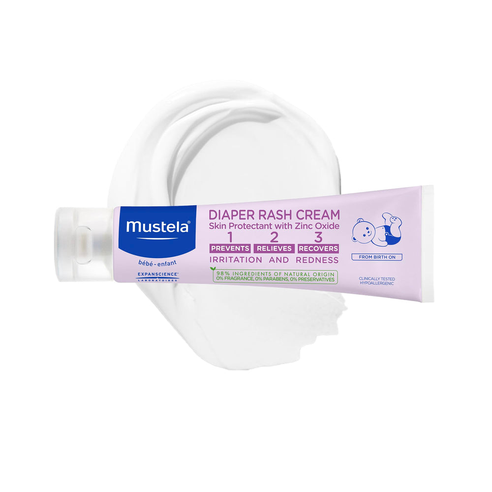 Mustela three tubes stacked showing 3-pack supply for frequent changes
