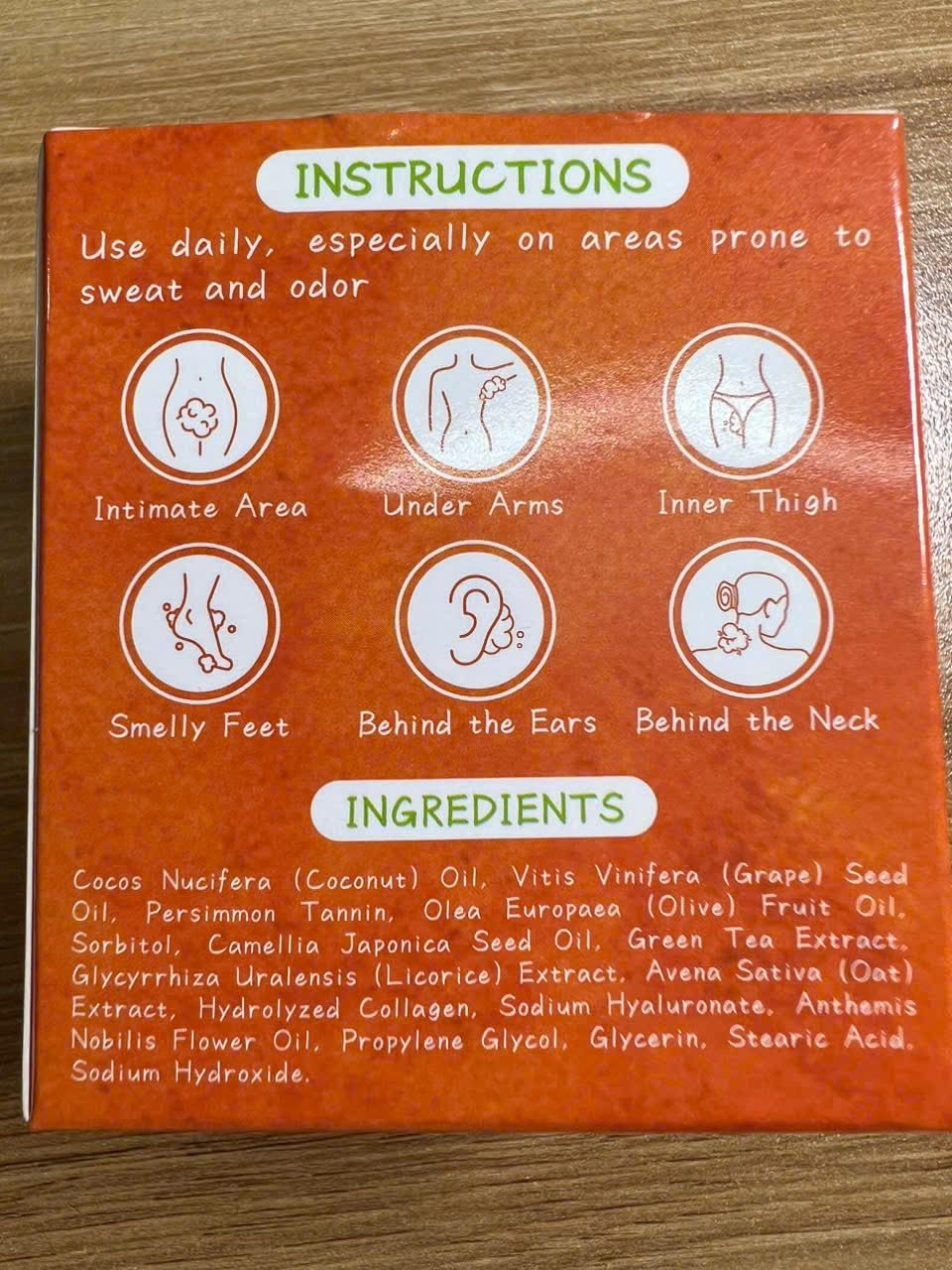 Muun persimmon soap being applied to underarm showing odor-control benefit