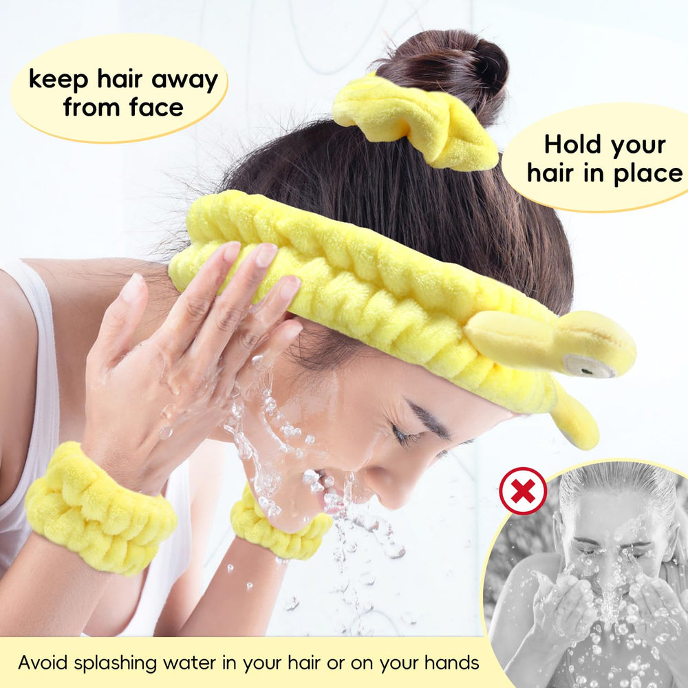 my novel things headband in use during face washing, keeps hairline dry and neat