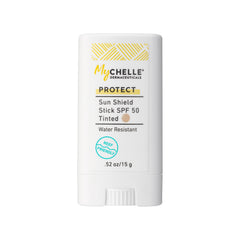MyCHELLE Sun Shield Stick front view showing compact travel-friendly packaging and SPF benefit
