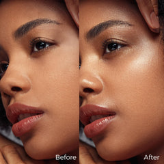 MYMERRY highlighter swiped along collarbone illustrating luminous body sheen