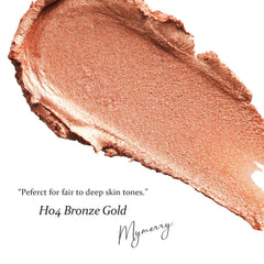 MYMERRY highlighter applied on cheek showing radiant, dewy glow for instant highlight