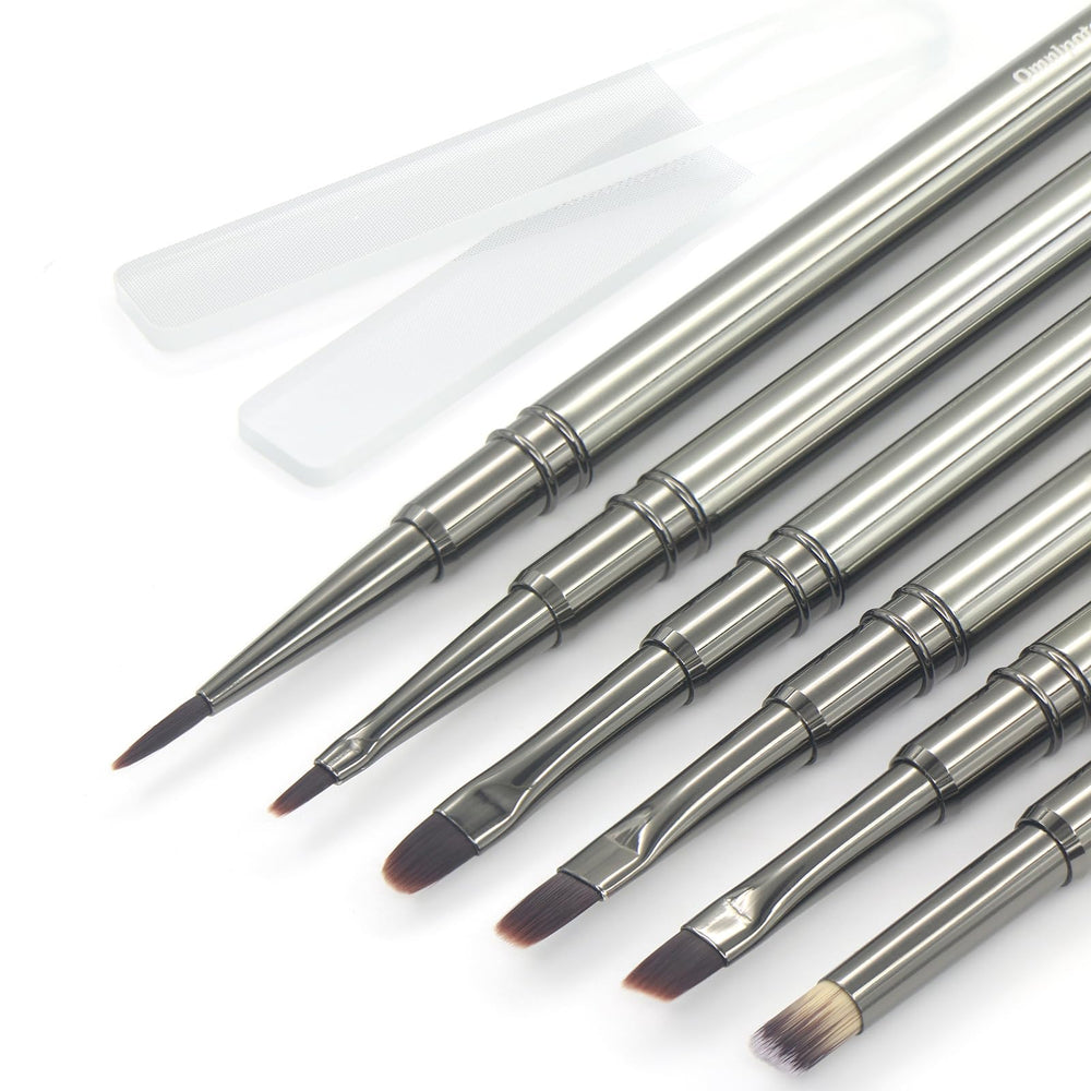 MYR front layout of metal nail brush set showing tools and files for versatile designs