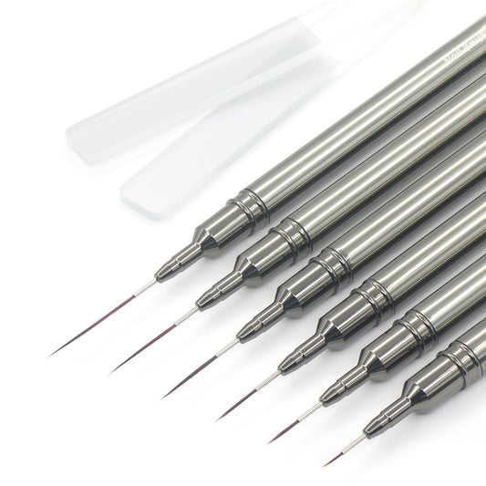 MYR metal-bodied brush set front view showing all sizes and caps for professional precision