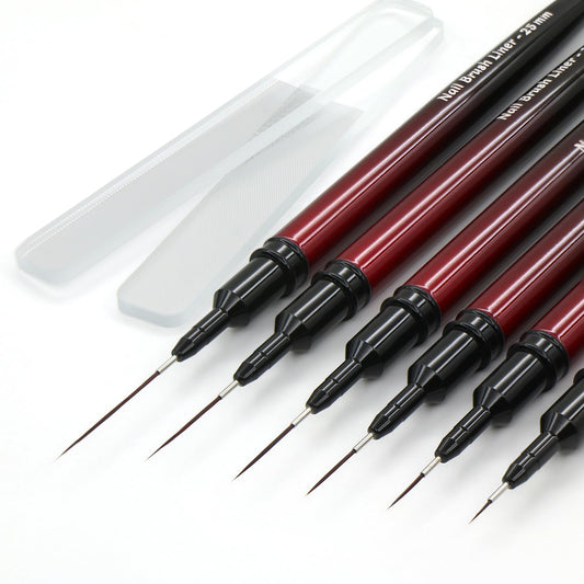 MYR metal nail brushes front view showing sleek handles and caps for durable storage