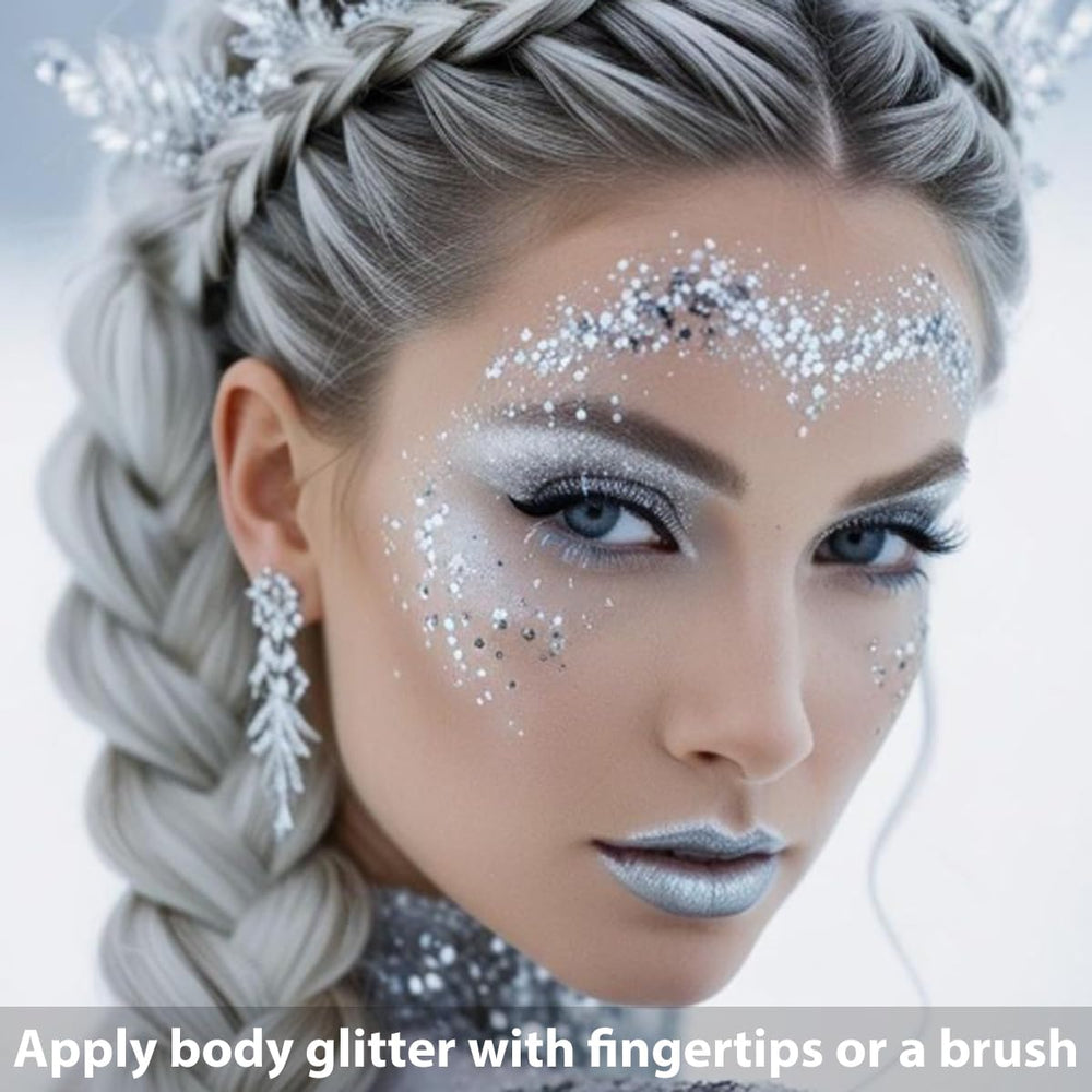 Mysense application on cheek demonstrating precise, long-lasting sparkle for events