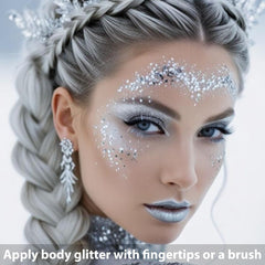 Mysense application on cheek demonstrating precise, long-lasting sparkle for events