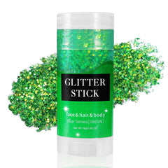 Mysense green glitter stick front view showing product and compact design for quick application