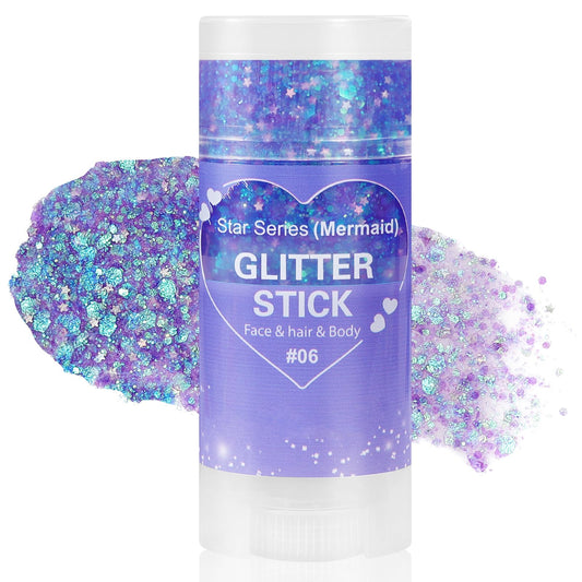 Mysense purple glitter stick front view showing twist-up applicator and bold color