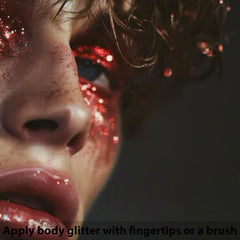 Mysense red glitter stick applied on cheek for patriotic makeup boost