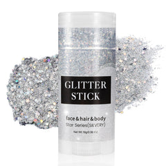 Mysense silver glitter stick front view showing compact applicator and cap for easy portability