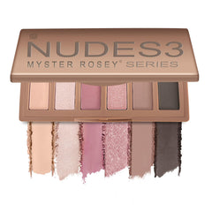 MYSTER ROSEY front packaging showing six shades and compact portability benefit