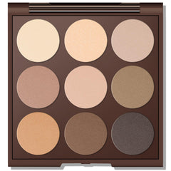MYSTER ROSEY palette front open showing nine nude matte shades and mirror for convenience