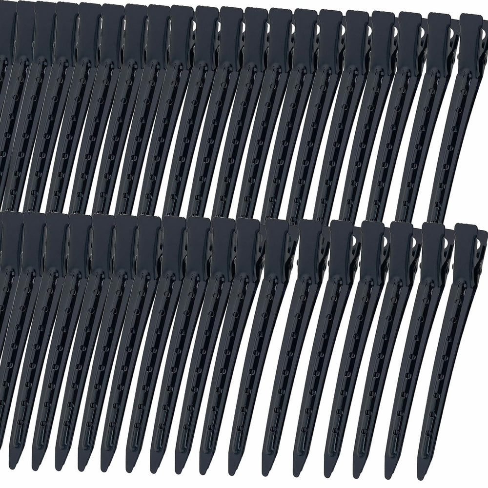 Mythos black duck-bill clips front view showing professional set and durable build
