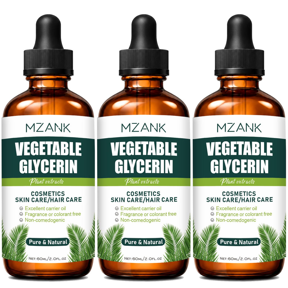 MZANK front bottles showing three-pack and clear pure glycerine benefit hydration