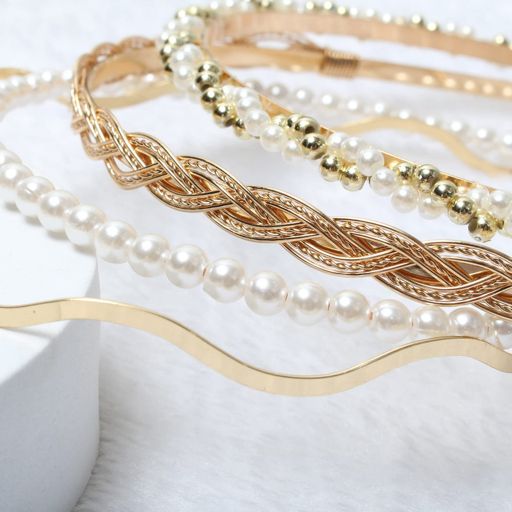 naibirdr faux pearl band displayed on hair to add classic decorative appeal