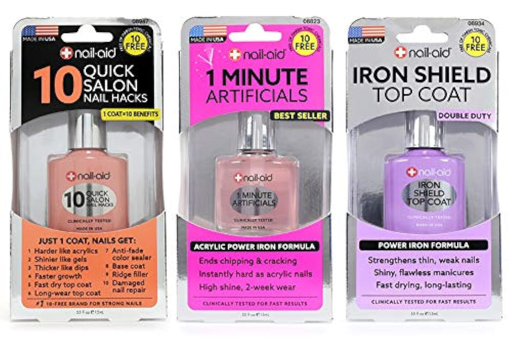 Nail-Aid front packaging showing 3-pack and salon-like finish benefit