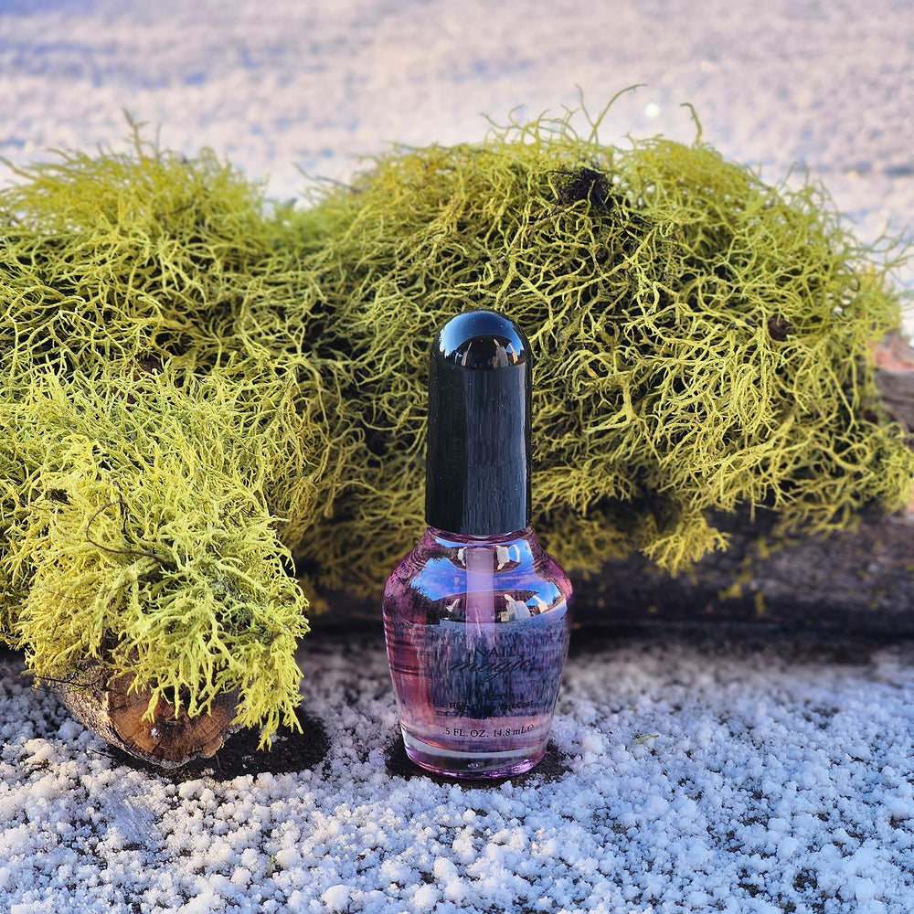 Nail Magic bottle beside a coin showing 0.5 fl oz size portability benefit