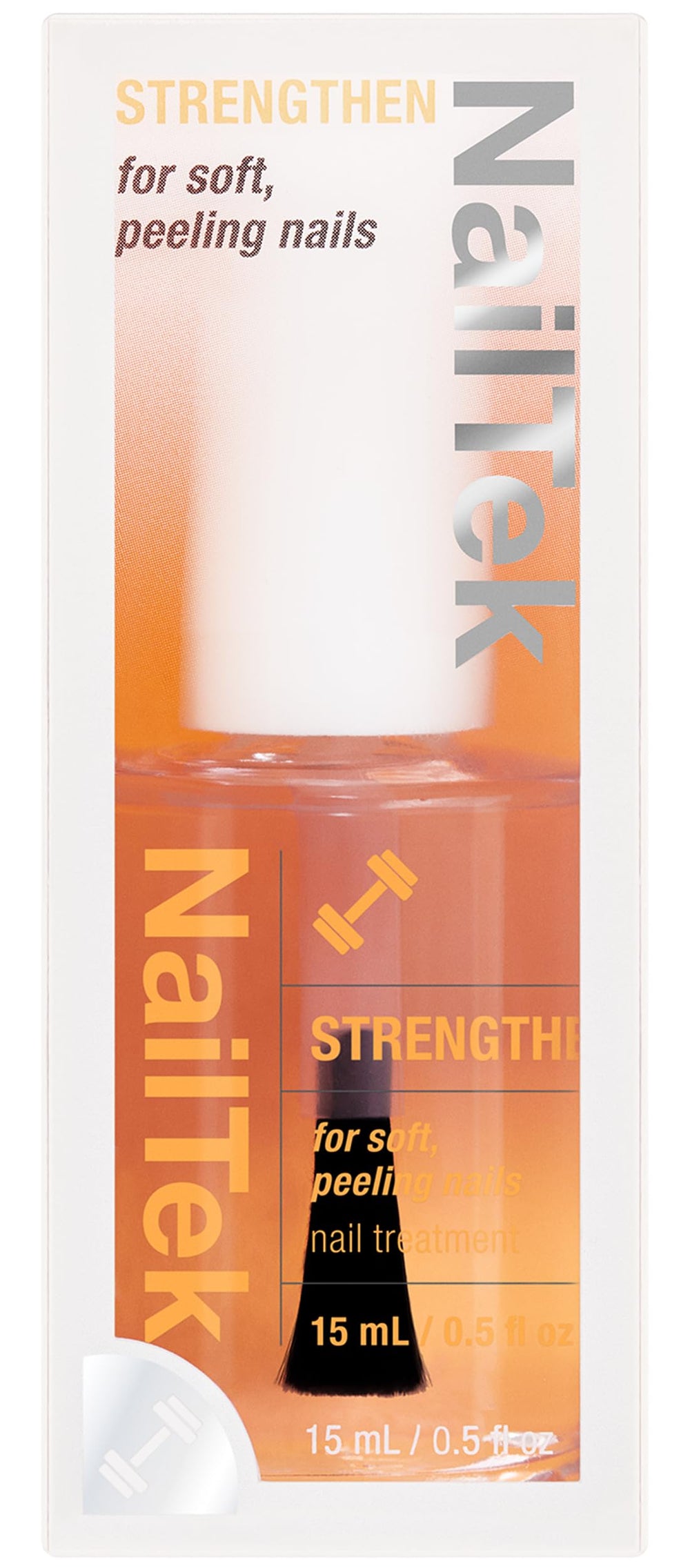 Nail Tek front packaging showing 0.5 fl oz bottle and clear polish benefit