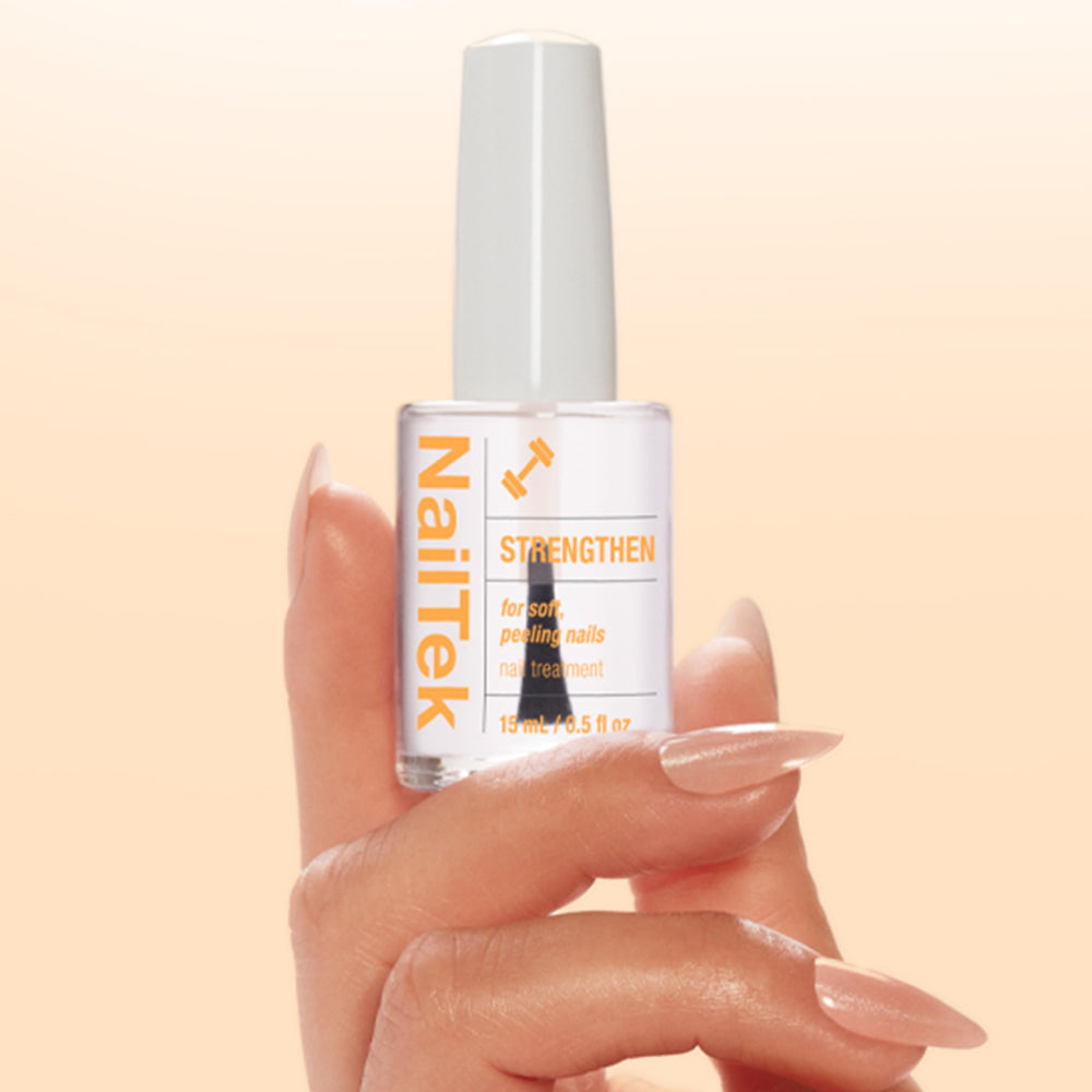 Nail Tek polish texture on nail demonstrating smoothing and protective layer