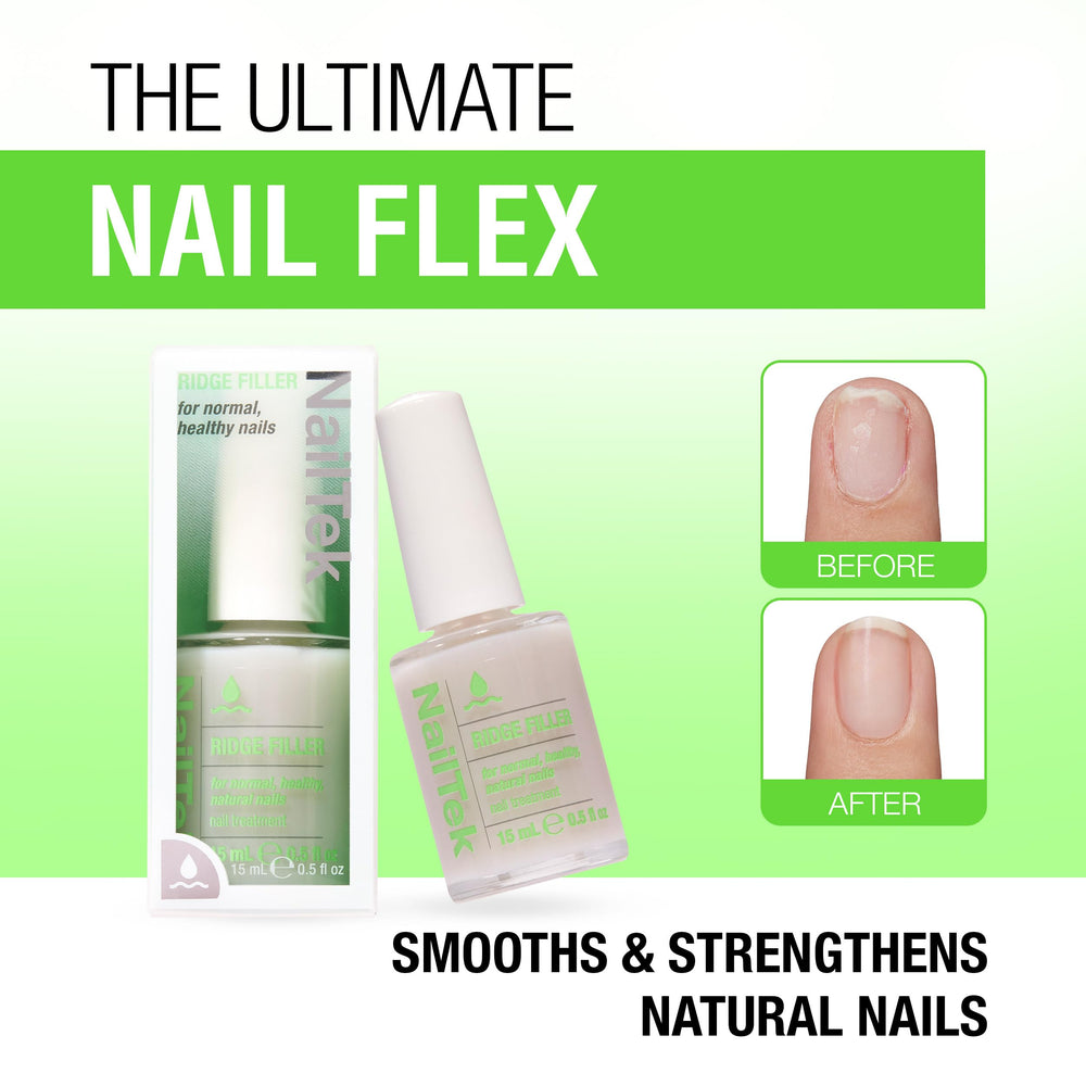 Close-up of Nail Tek being applied showing ridge-blurring benefit