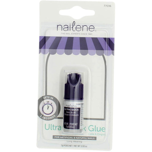 Nailene front packaging showing three compact glue bottles for travel convenience