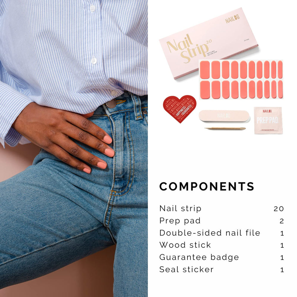 NAILOG nail file and two wipes included for clean prep and easy removal