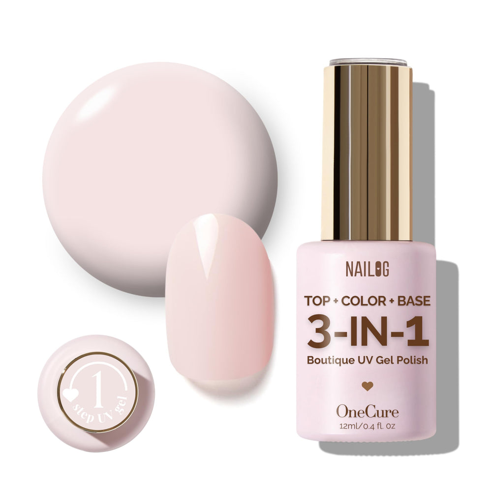 NAILOG front bottle showing light ballet pink shade and easy application