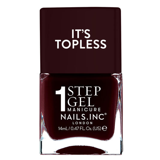 Nails Inc Billie front bottle showing burgundy shade and sleek packaging for quick mani