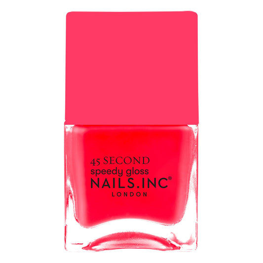 Nails Inc CHARLIE front bottle showing coral-pink shade and glossy finish