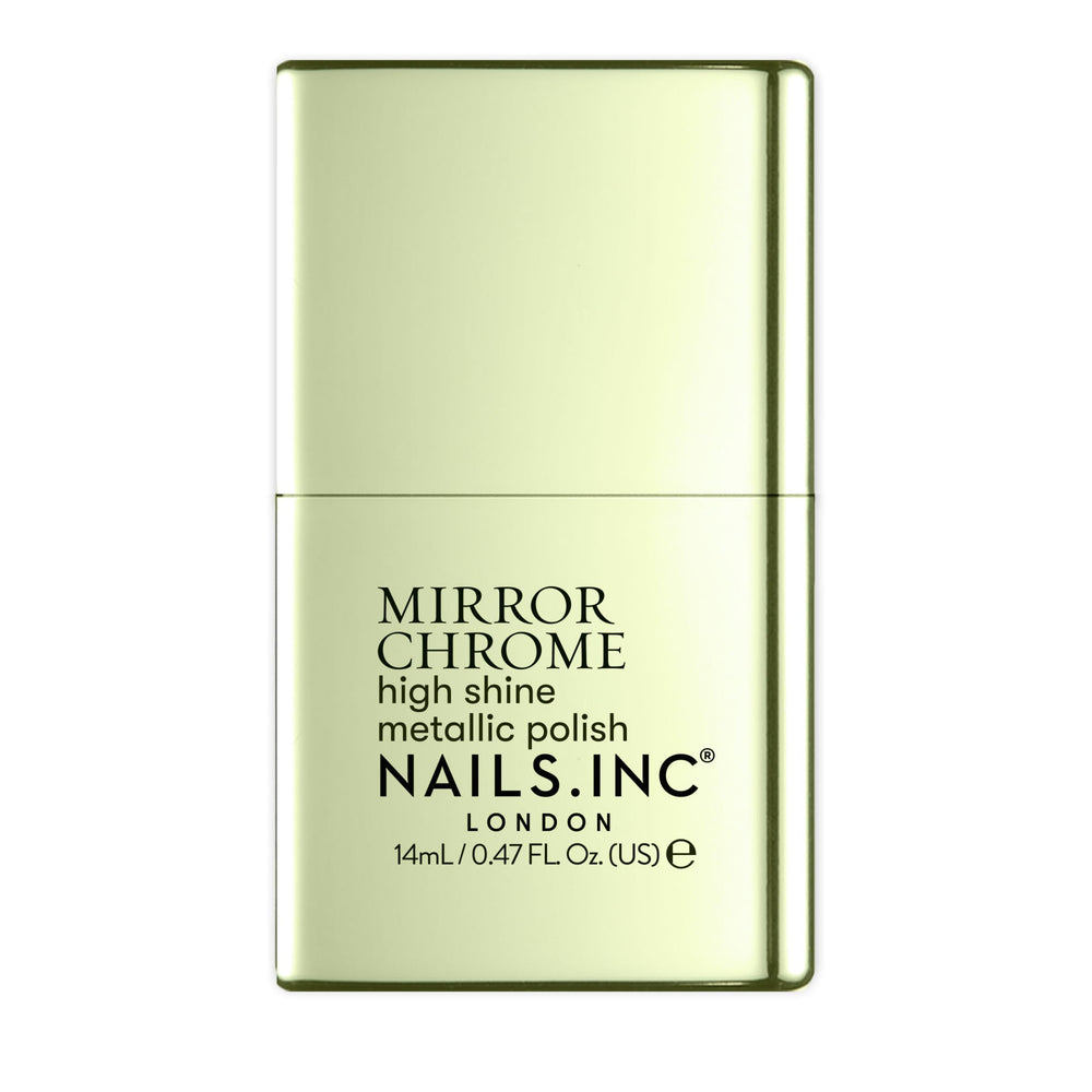 Nails Inc front packaging showing olive chrome polish and brand benefits