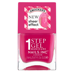 Nails Inc bottle front packaging showing Raspberry Red-y color and scent benefit