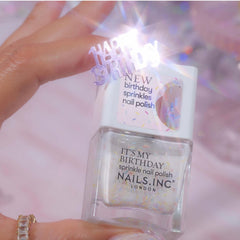 Nails Inc nail swatch showing multicolor sprinkle effect and coverage