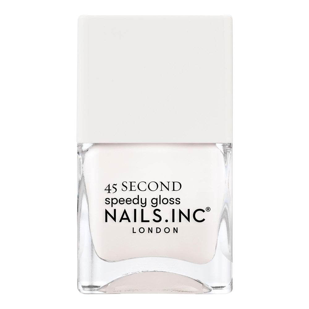 Nails Inc Willa front bottle showing glossy bright white polish and fast-dry benefit