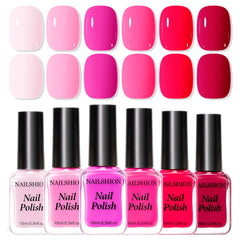 Nailshion front packaging showing six pink bottles, clear gift-worthy presentation