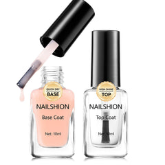 Nailshion front packaging showing both base and top coat, professional set benefit