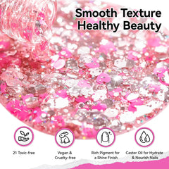 Nailshion glitter texture close-up showing heart confetti and sparkling finish for eye-catching nails