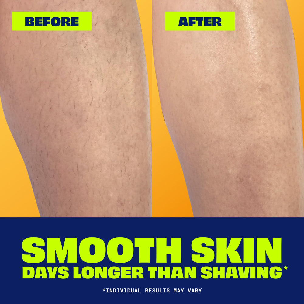 Nair being wiped off to reveal smooth, stubble-free skin