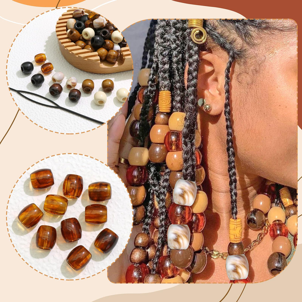 NAISKA wooden beads decorating dreadlocks in studio showing stylish accents benefit