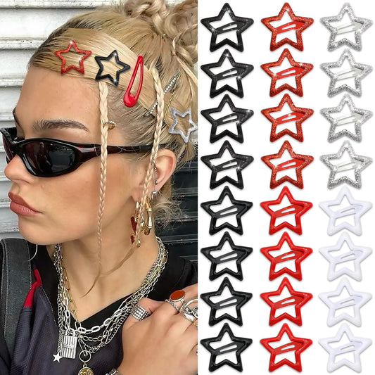 NAISKA front view of 24 star clips showing colors and quantity, adds instant sparkle