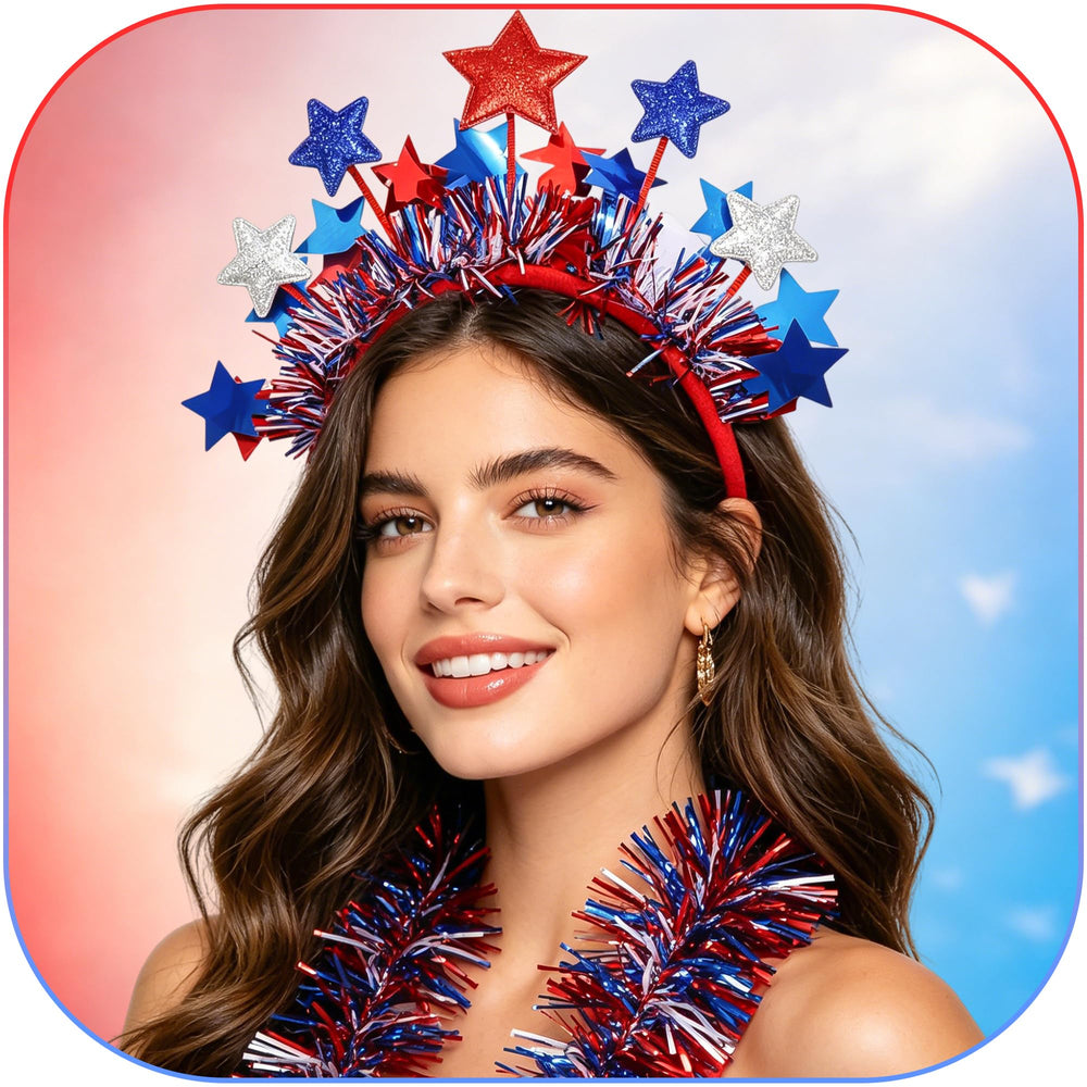 NAISKA front view headband showing red white blue design and central star for festive flair